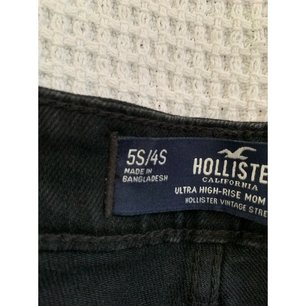 Hollister Ultra High-Rise‎ Mom Jeans Sz 27S Dark Wash Raw Hem Denim Black 5s/4s